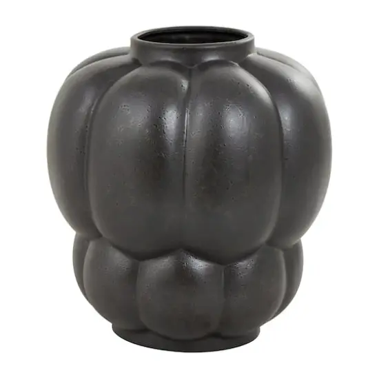 13" Black Speckled Ceramic Bubble Ribbed Vase {1}