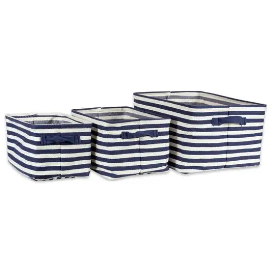 DII&reg; Stripes PE-Coated Herringbone Woven Cotton Laundry Bin Set Black {2}