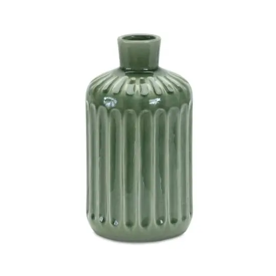 9" Green Ribbed Terracotta Vase {1}
