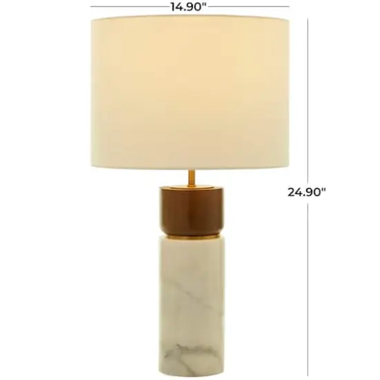 White Marble Thick Stand Table Lamp with Drum Shade 15" x 14" x 25" {9}