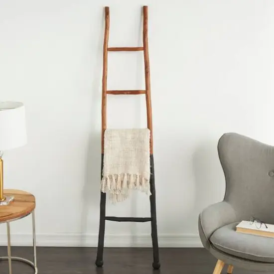 6ft. Handmade Slanted Wood Ladder Black and Brown {3}