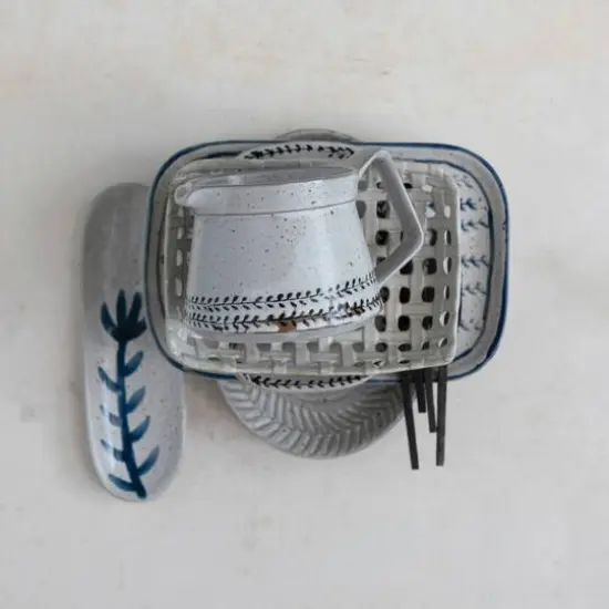 Hello Honey® 16oz. White & Black Debossed Pattern Reactive Glaze Stoneware Creamer {7}