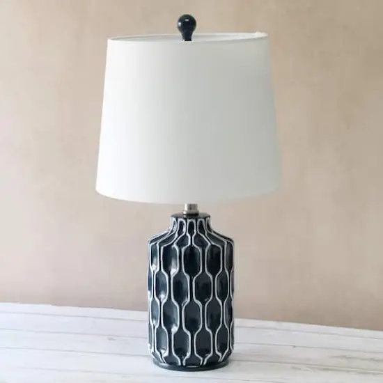 Lalia Home 22" Blue Moroccan Table Lamp with Fabric White Shade {5}