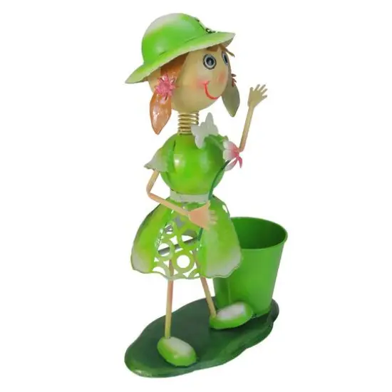 17" Lime Green Girl With Flower Spring Outdoor Planter {3}