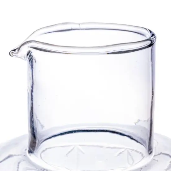 Hello Honey® 32oz. Clear Hand-Blown Etched Reclaimed Glass Pitcher with Tall Neck & Handle {6}