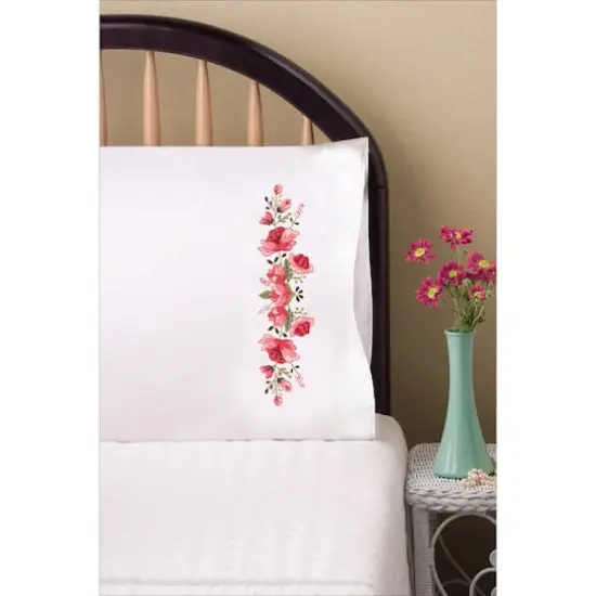 Tobin Stamped For Embroidery Pink Floral Pillowcase Pair {4}