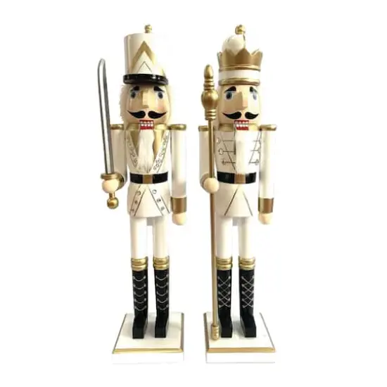 Santa's Workshop 24" White & Gold King & Guard Nutcracker Set {1}