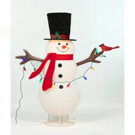 4ft. Pop-Up Fluffy Snowman Sculpture with String Lights {1}