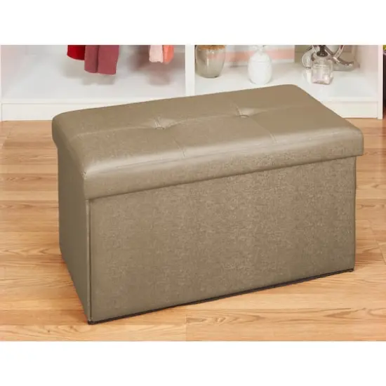 Simplify Metallic Brown Faux Leather Double Folding Storage Ottoman {5}