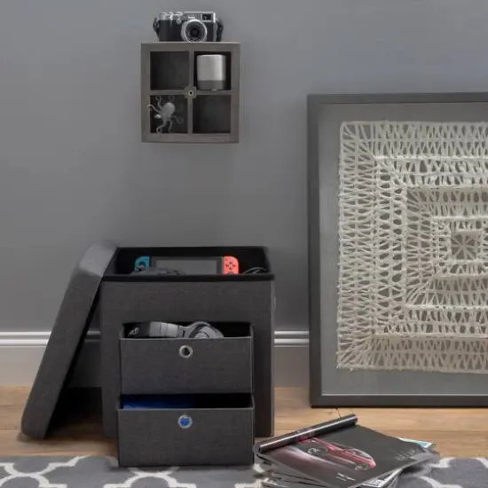 Simplify Gray 2 Drawer Collapsible Storage Ottoman {6}