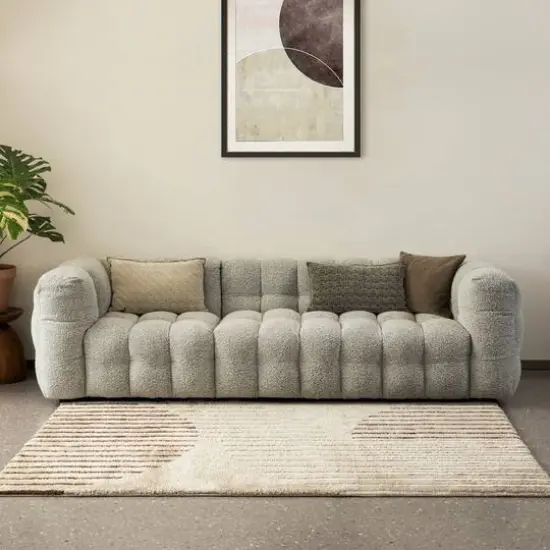 Glitzhome&reg; 5ft. x 8ft. Ivory & Tan Geometric Shag Area Rug {4}