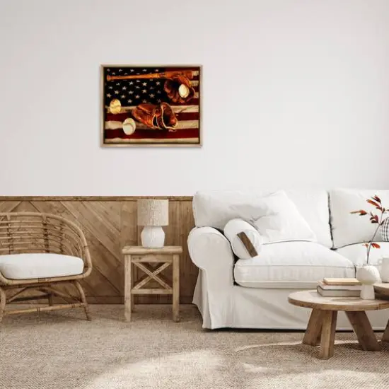 Stupell Industries Vintage American Flag Baseball Photo Floater Framed Art Brown {3}