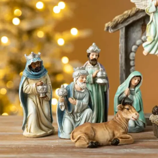 Glitzhome&reg; Deluxe Blue Nativity Figurine Set {4}