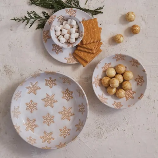 Hello Honey&reg; 6" White & Orange Stoneware Snowflake Dinnerware Bowls, 12ct. {3}
