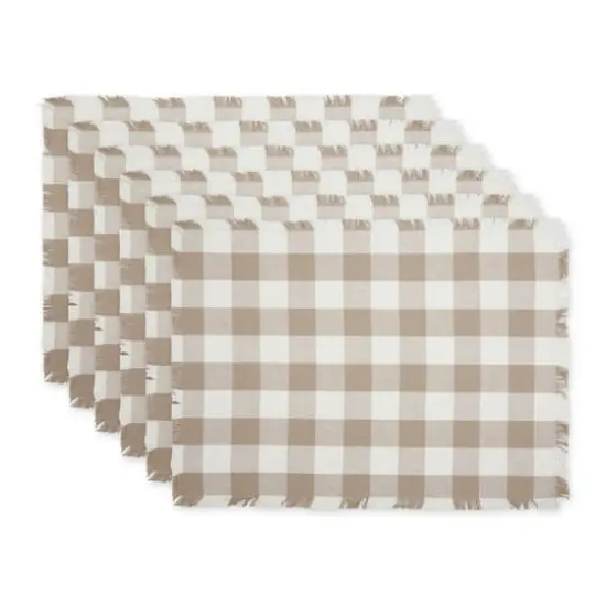 DII&reg; Heavyweight Check Fringed Cotton Placemats, 6ct. Stone Brown {1}
