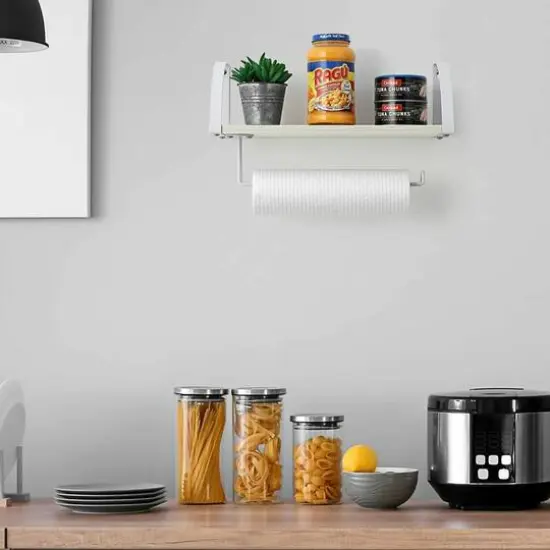 NEX&trade; 15" Wall-Mounted Paper Towel Holder with Shelf White {8}