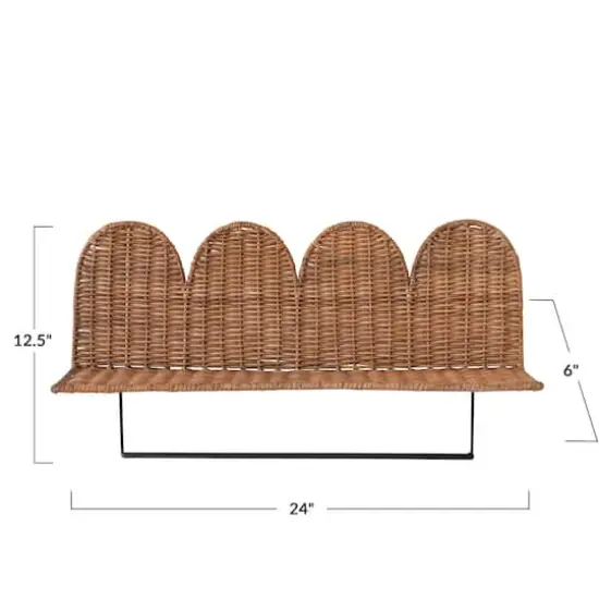 Hello Honey&reg; Natural Rattan Wicker Wall Shelf with Scalloped Edge & Metal Rod {5}