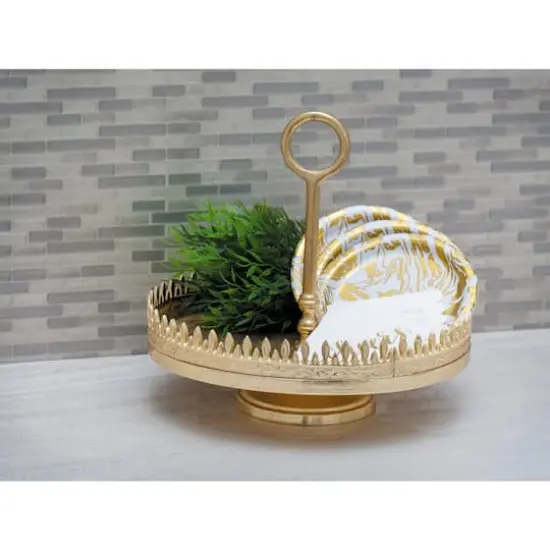 13" Gold Aluminum Glam Tray Stand {10}