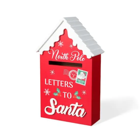 Glitzhome&reg; 14" Christmas Wooden Mailbox Table D&eacute;cor {1}