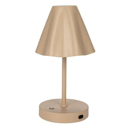 Hello Honey&reg; 11" Tan Round Metal LED Rechargeable Table Lamp {12}