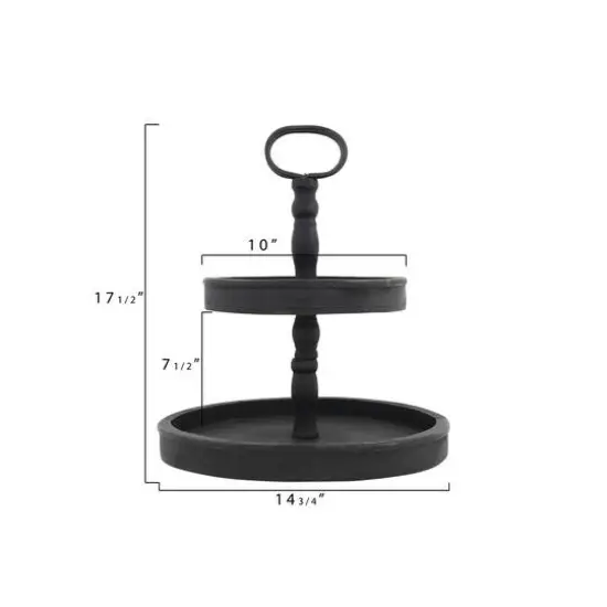 Hello Honey&reg; 18.5" Distressed Black Wood 2-Tier Tray {6}