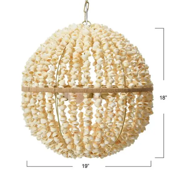 Hello Honey&reg; 19" Round Ball Metal and Shell Ceiling Light {5}