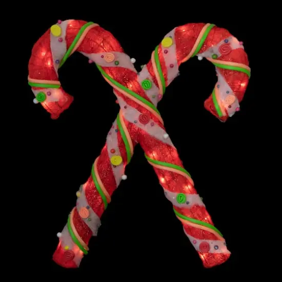 26" Red & White Lighted Sisal Double Candy Cane Outdoor Christmas D&eacute;cor {6}