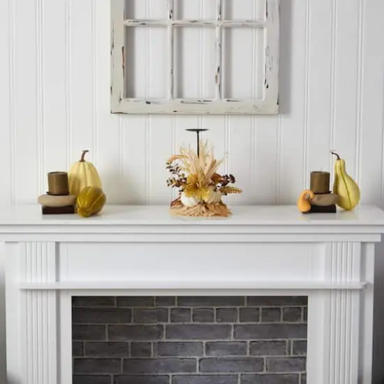 12" Autumn Harvest and Pumpkin Candle Holder Arrangement {5}