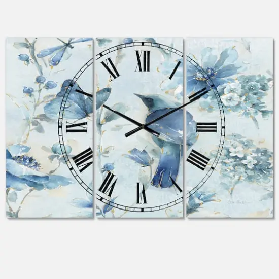 Designart Indigold Watercolor Flower III Traditional 3 Panel Wall Clock {1}