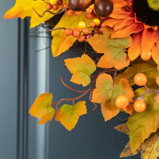 Glitzhome&reg; 24" Fall Sunflower, Maple Leaf &Berry Wreath {5}