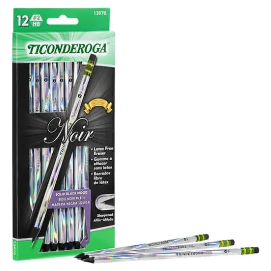 Ticonderoga&reg; Noir #2 Soft Pre-Sharpened Holographic Foil on Black Wood Pencils, 3 Packs of 12 {3}