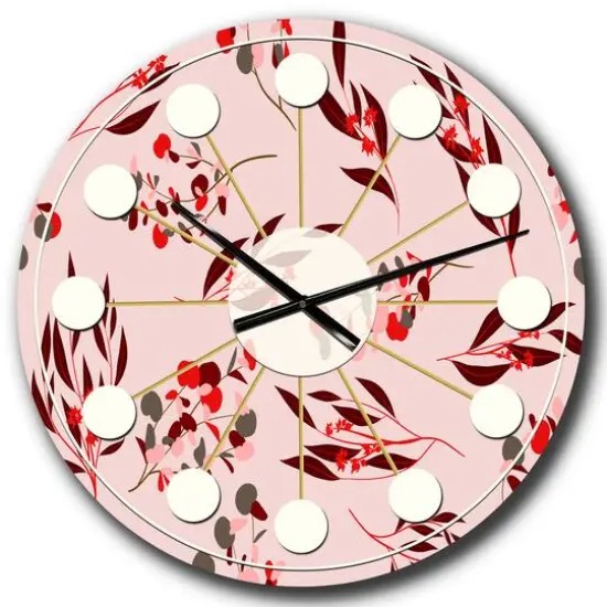 Designart 'Bright Eucalyptus Floral Pattern Ii Mid-Century Modern Wall Clock {1}