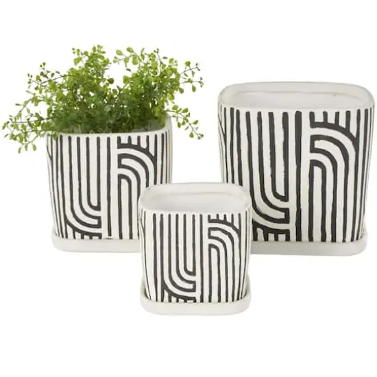 Black Geometric Linear Arch Pattern Ceramic Planter Set  {6}