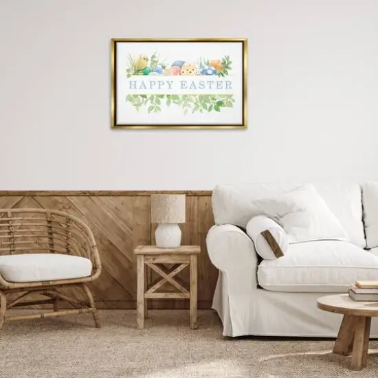 Stupell Industries Floral Happy Easter Floater Framed Art Gold {3}