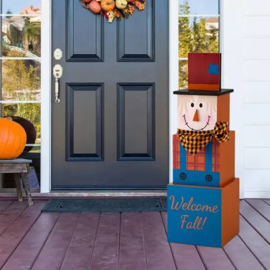 Glitzhome&reg; 36" Double Sided Stacked Pumpkins Halloween Porch Decor {4}