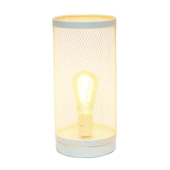 Simple Designs 13" Mesh Cylindrical Steel Table Lamp White {3}