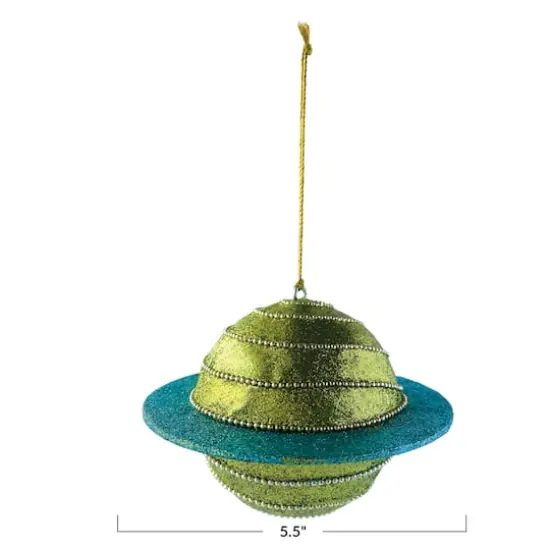 Hello Honey&reg; 5.5" Green Beaded Planet Round Plastic Ornament {5}