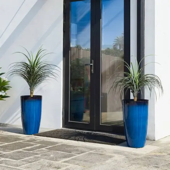 Glitzhome® 23.5" Gradient Cobalt Blue Faux Ceramic Tall Plastic Planters, 2ct. {5}