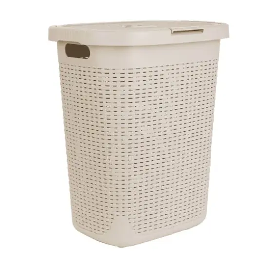 Mind Reader 21'' Hamper Laundry Basket with Cutout Handles Ivory {1}