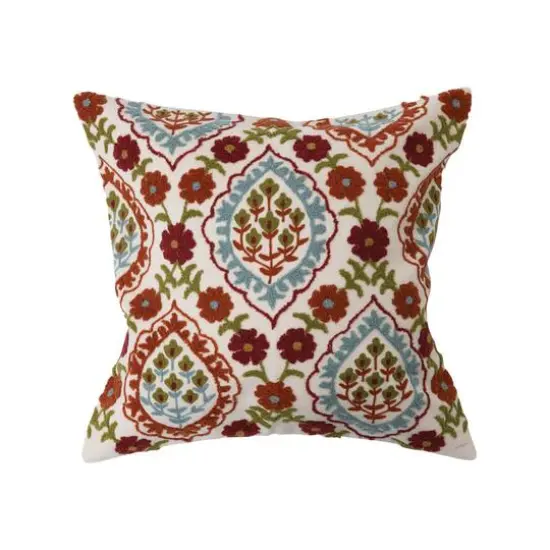 Hello Honey® Multicolor Embroidered Pattern Cotton Throw Pillow {1}