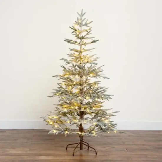 6ft. Pre-Lit Flocked Woodland Fir Artificial Christmas Tree, Warm White LED Lights {3}