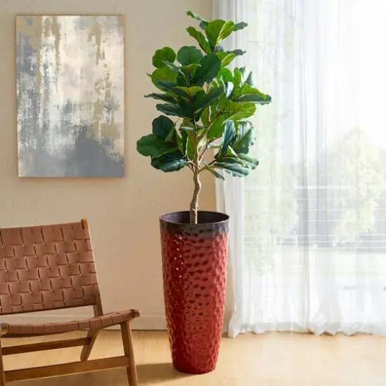 Glitzhome&reg; 31" Eco-Friendly Honeycomb Textured Tall Plastic Planters, 2ct. Red {7}