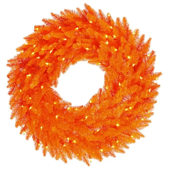24" Pre-Lit Orange Fir Christmas Wreath, Orange Dura-Lit LED Lights {1}