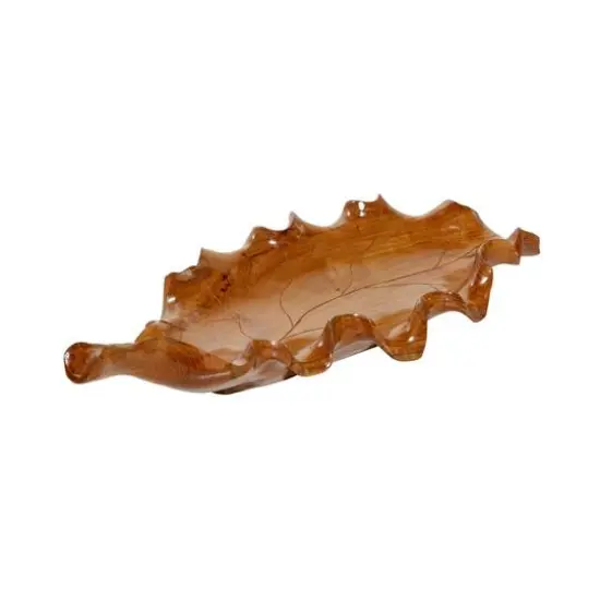 Brown Leaf Teak Wood Rustic Tray {1}