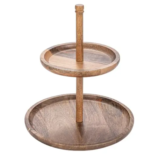 Hello Honey&reg; 16" Round Natural Mango Wood 2-Tier Tray {1}
