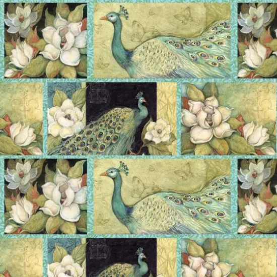 Springs Creative Iridescent Peacock Multicolored Patch Cotton Fabric {1}