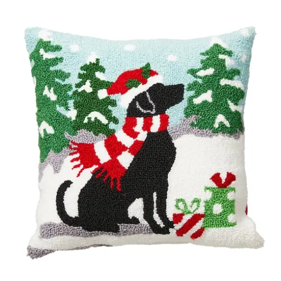 Glitzhome&reg; Hooked Christmas Dog Throw Pillow {1}