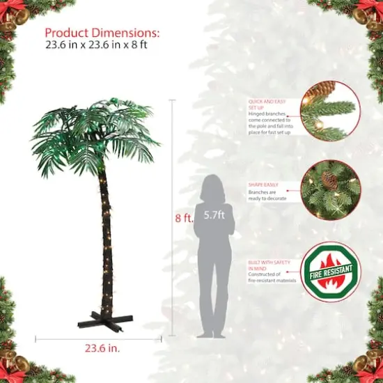 8ft. Pre-Lit Palm Tree, Green & Warm White LED Lights {5}