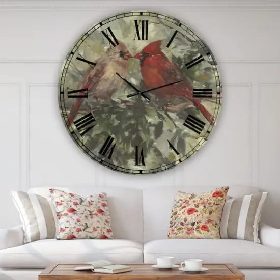 Designart Kissing Cardinals Large Cottage Wall Clock {3}