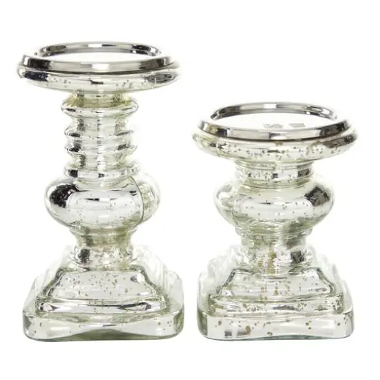 Silver Glass Traditional Candle Holder Set, 2ct. {5}